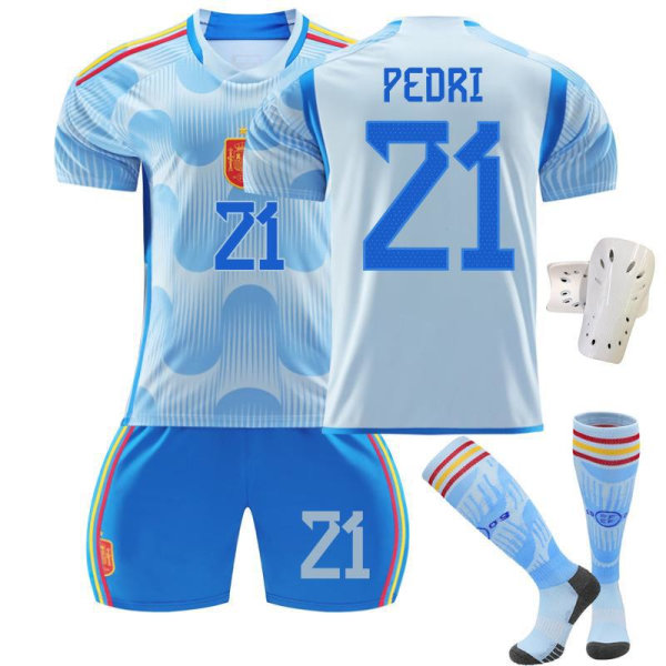 22-23 Spanien udebane blå nr. 10 Asensio 9 Gavi 21 Pedri 7 Morata fodbold uniformsæt No. 10 with socks + protective gear #28