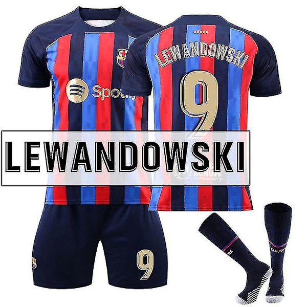 Lewandowski #9 Jersey 2022-2023 Nye Sesong Fotballtrøyer For Barn & Ungdom Voksne Barn Komfort - Perfet 2223 Barcelona Hjemme 2223 Barcelona Home Kids 22(120-130CM)