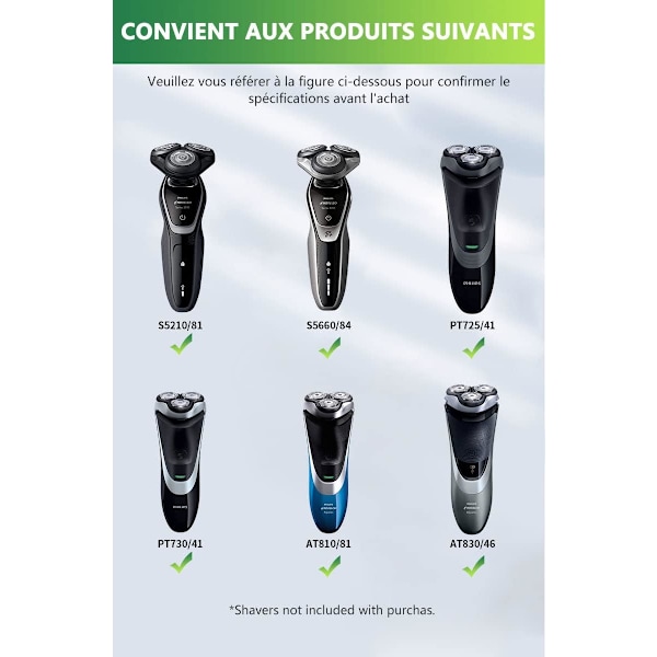 SH50/50 Hode til barbermaskin for Philips Norelco Serie 5000 (S5xxx), AquaTouch (AT8xx, AT7xx) og PowerTouch (PT8xx, PT7xx)