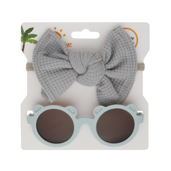 Kids Bear Sunglasses Headbands Sets Beach Waffle Bowknot Hairband Glasses Combination Cute Baby Photography  Accessories