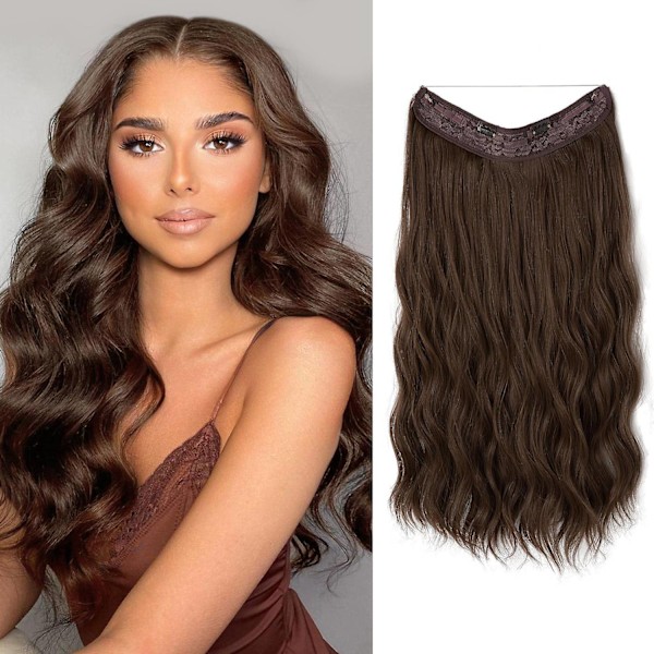 Halo Hår Extensions Usynlig Tråd Bølget Krøllet Langt Syntetisk Hår Til Kvinder Justerbart Hovedbånd - Perfekt Farve 8 Color8 Color8 24 inches