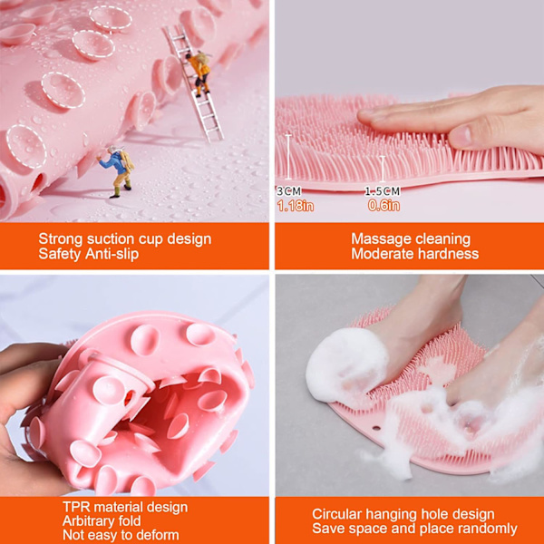 2 Pak Brusebad Ryg og Fod, Vægmonteret Rygmassage Pad Børste med Sugekop (Pink Blå)