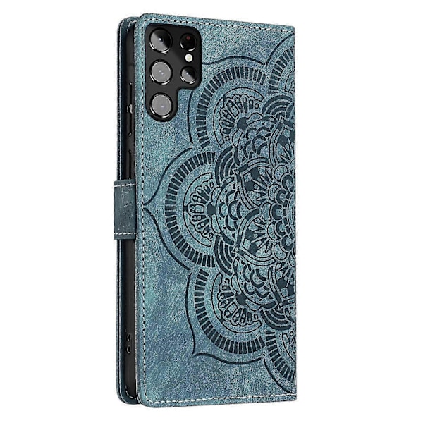 Frosted Læder Etui til Mandala Emed Retro Telefon Blå(FQ) For Samsung Galaxy S22 Ultra 5G Blue