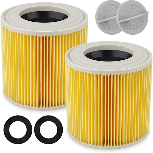Patronfilter for Kärcher WD3/WD2, 2 x Patronfilter Tilbehør for Støvsugere WD 2200, WD 2250, WD 3300 M, WD 3500 P, A 2003, A 2004