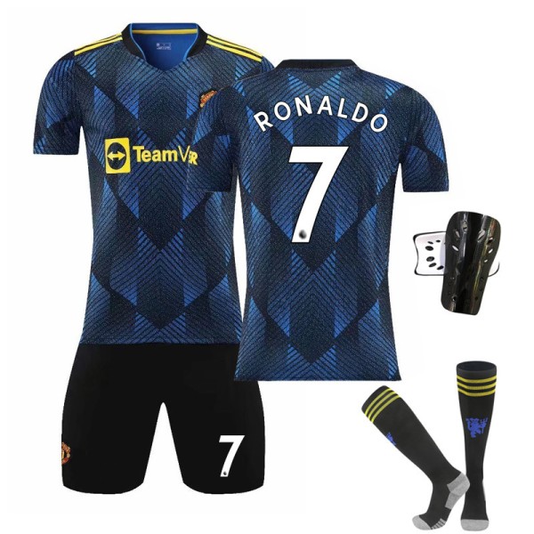 21-22 Second Away Royal Blå Fotballdrakt Barn Voksen Dress Primær og Sekundær Skoleelever Treningsdrakt Nr. 7 Stjerne Size 10 with socks 24#