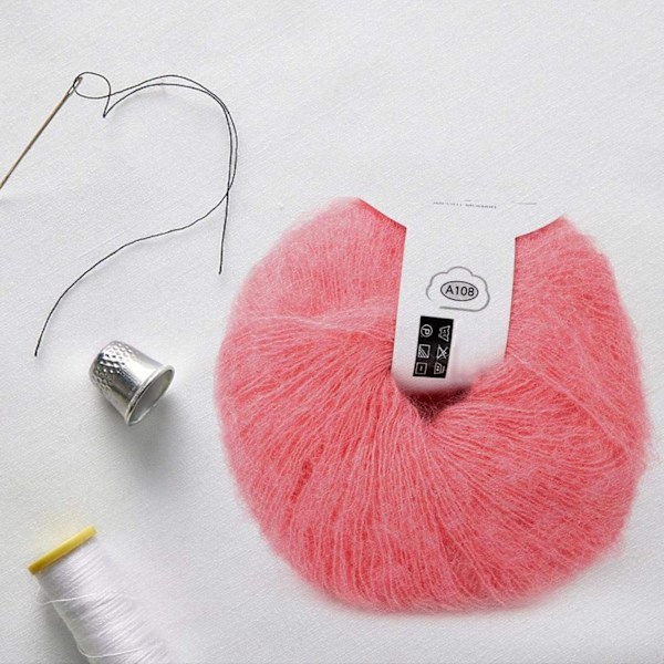 Stickad mjuk angora lång ullgarn varm med en virkad populär för DIY-vävning (hudrosa) Flesh Pink