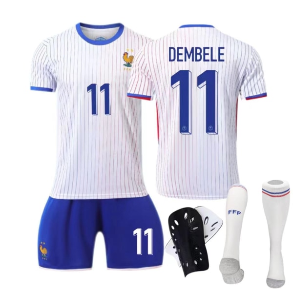 Europeiska cupen-Frankrikes bortaställ nr 10 Mbappe nr 7 Griezmann barn vuxen set fotboll Size 7 socks + protective gear 28