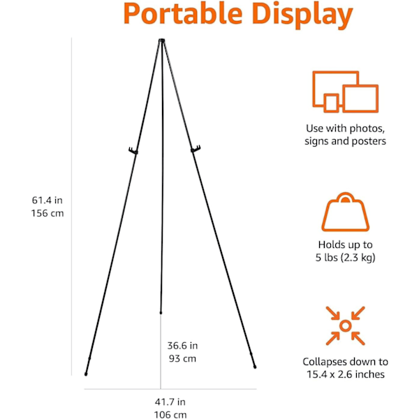 Stativ, Instant Gulvplakat, Lett, Sammenleggbar, Bærbar, med Tripod-base, Svart Stål (5 kg vektkapasitet)