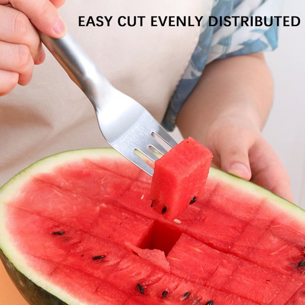 2 i 1 Snabb Vattenmelon Skärare med Gaffel Bärbar Melon Skärare för Sommarfester Gold