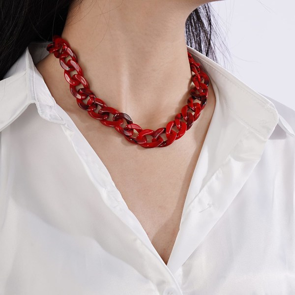 Boho Röd Akryl Choker Halsband Resin Link Chain Plast Lightw