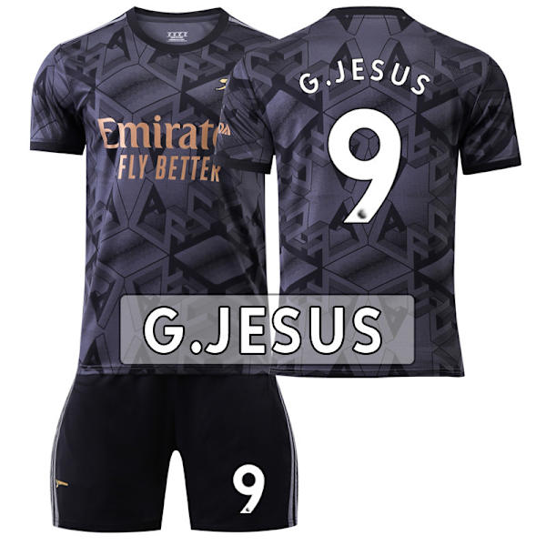 22-23 Arsenal udebane sort nr. 7 Saka 9 Lacazette 19 Pepe 14 Aubameyang fodbolduniformssæt No. 9 Jesus without socks XXL