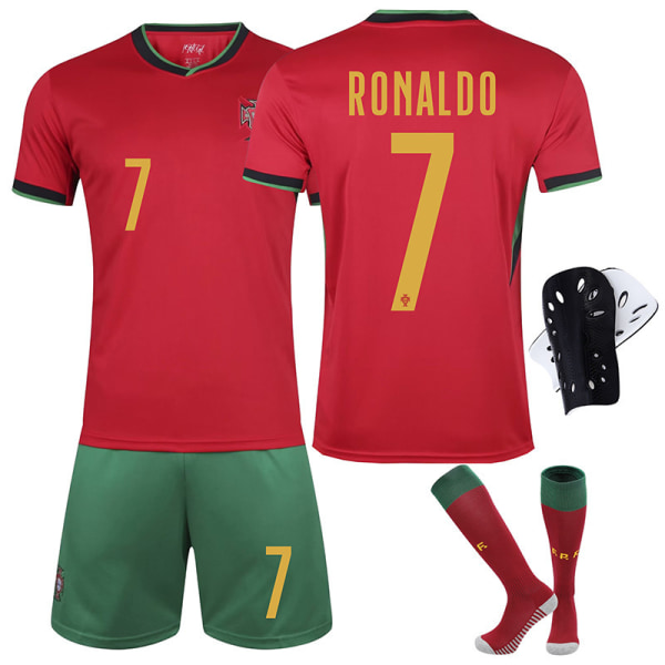 24-25 Europæisk Cup Portugal hjemme fodboldtrøje sæt nr. 7 Ronaldo trøje nr. 8 B Fee trøje børnesæt No size socks + protective gear 16 yards