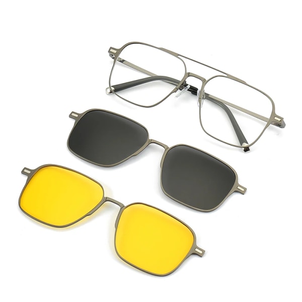 Metallista valmistetut ruostumattomat silmälasikehykset, magneettikiinnitteiset aurinkolasit, TAC-polarisoidut, sinivaloa estävät silmälasit, optiset silmälasit C1 Gun Square