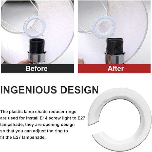 Lampe Skærm Adapter Ring E27 til E14 Lampe Skærm Adapter Reducer Bakke E27 Skrue Lampe Skærm Konverteringsring - 6 stk