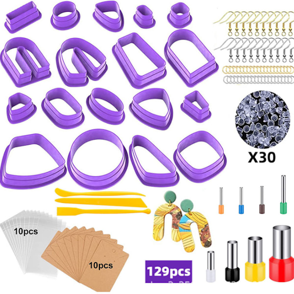 129 piece set earrings clay polymer cutter with soft pot