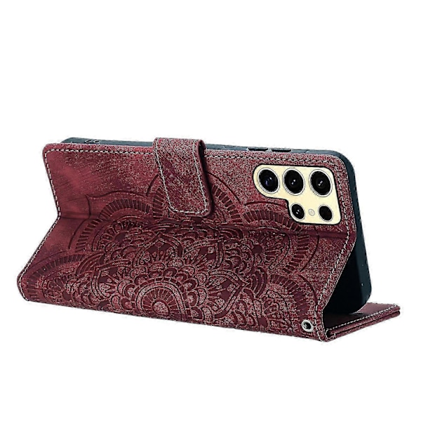 Frosted Læder Etui til Mandala Emed Retro Telefon Rød(FQ) For Samsung Galaxy S24 Ultra 5G Red