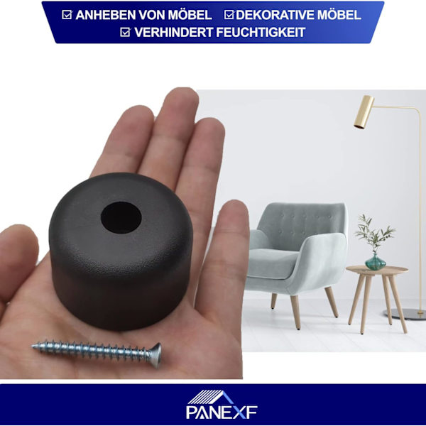 Runde Møbelben 4 stk Sorte Møbelben Ø 50 x H 30 mm Sofaben Møbelfod Skabben med 4 stk Skruer