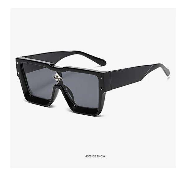 Stora bågar mode solglasögon one-piece bit fyrkantig ram kvinnlig personlighet diamant ris spik solglasögon Green stripe -black normal