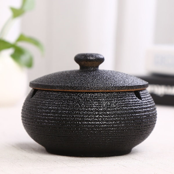 Hemaskfat i keramik, stor, retro, kreativ, bakad stengods, med lock Stoneware Black