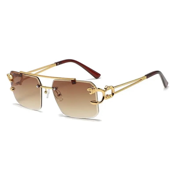 2024 Halvat muodikkaat vintage-leopardipää kaksoissilta tyylikkäät kehyksettömät aurinkolasit UV400-suojalla naisille Gradient Green N5 Rimless Shades