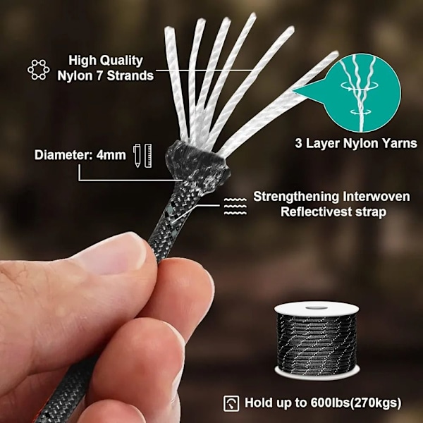 Reflekterende 550 Paracord Tau Parachute Tau MØRK GRØNN dark green