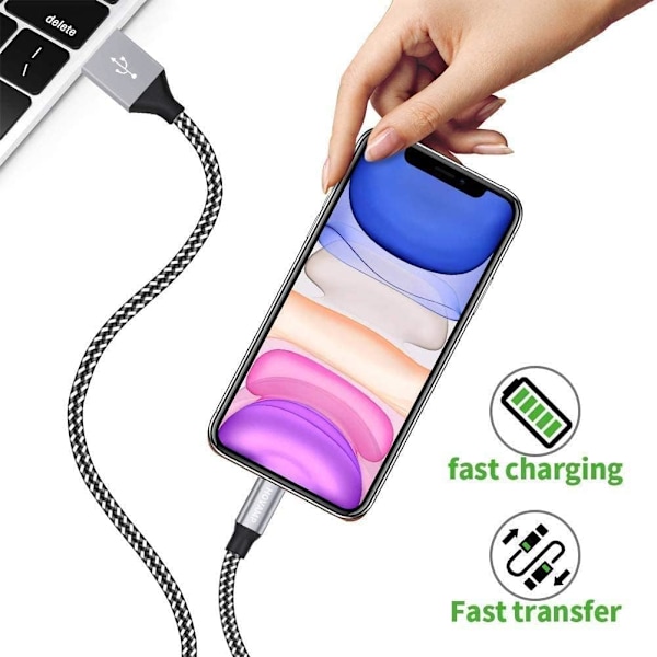 [5-pak 3/3/6/6/10FT] Hurtig opladerkabel Nylon flettet til iPhone 14/13/12/11/ Pro/Xs Max/X/8/7/Plus/6S/6/SE/5S Pad