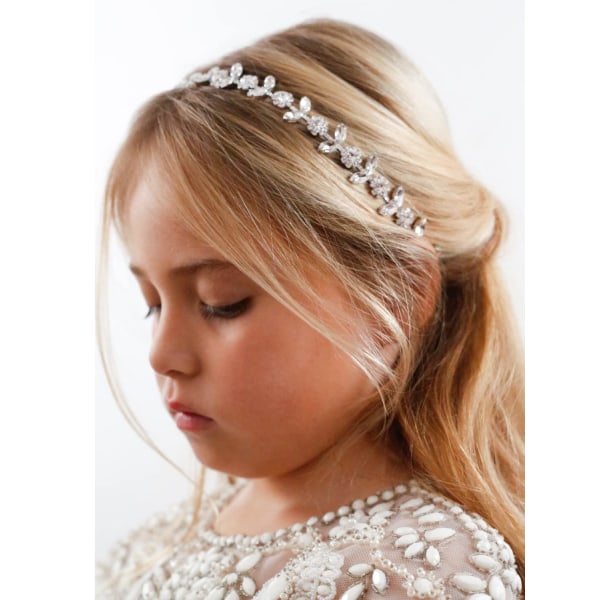 Silver Flower Girl Headpiece för bröllop Crystal Baby Girl Headb