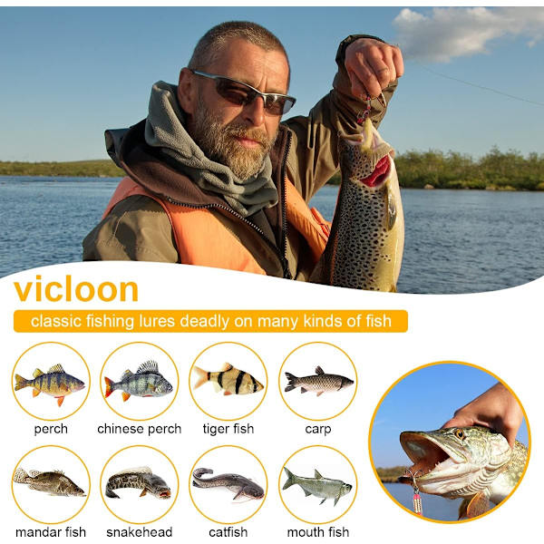 Spinner Blinker Set, 16 stycken Fiskebeten med Träkrokar, Pailletter Konstgjorda Beten för Öring, Abborre, Lax, Gädda