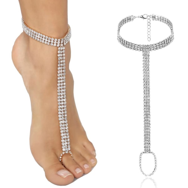 1st Bröllop Silver Rhinestone Fot Anklet Link Chain Armring Ank
