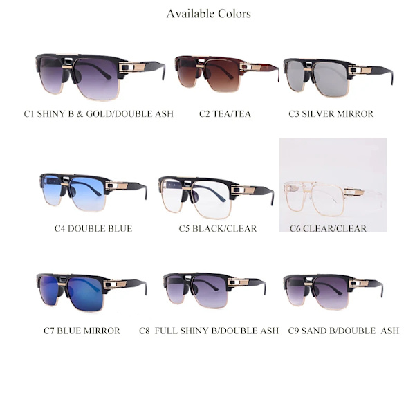 BOOM Anpassade logotypmode Retro nyanser Metall Punk Oversized Square Half Steampunk Solglasögon Solglasögon Herr Man Kvinna 2024 C6 CLEAR/CLEAR