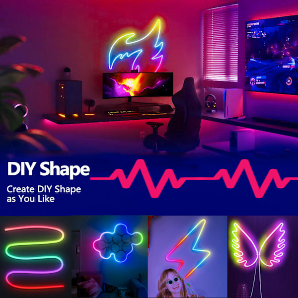RGB-listremsor inomhus utomhus LED-list neonflexslangljus (EU-kontakt), musiksynkronisering, IP67, fjärr- och appstyrning 10M 10M Bluetooth control