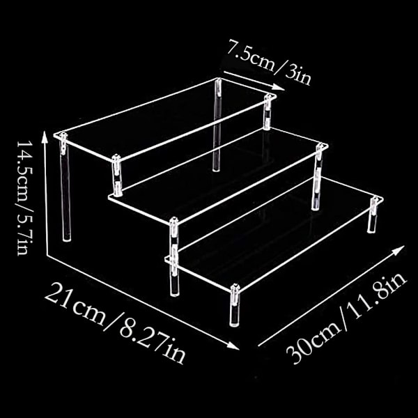 Klar Akryl Display Hylde 3-Trins Transparent Trappehylde