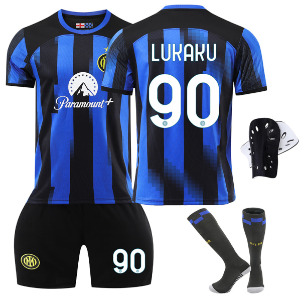 23-24 Inter Milan hemmafotbollsdräkt nr 10 Lautaro dräkt 9 Zeko 90 Lukaku barntröja version No. 90 socks + shin guards 20 yards