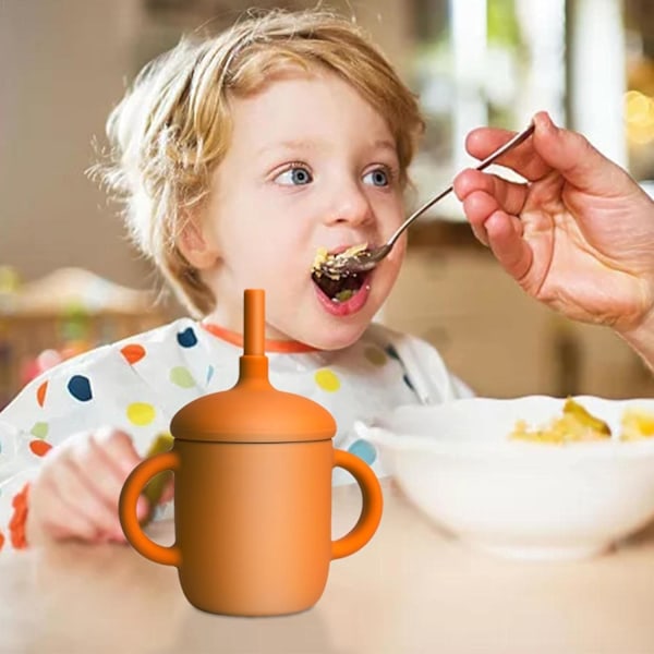 Silikoninen Olki-Muki Vauvalle - Taaperon Sippy-Muki Kahdella Kahvalla Flesh pink