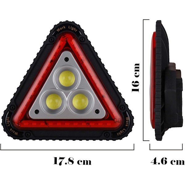 Varoituskolmio LED-työvalo, USB-ladattava 4 tilaa