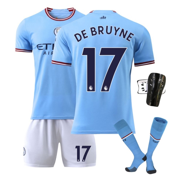 22-23 Manchester City hjemmefodboldsæt nr. 17 De Bruyne nr. 9 Haaland 47 Foden 7 Sterling trøje No. 10 w/ Socks + Protective Gear #22