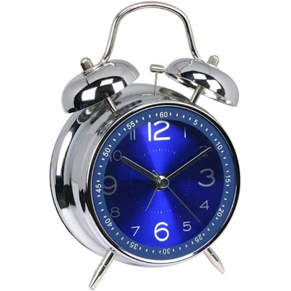 4\" Metal Twin Bell Alarmur, Retro Vintage Bordlampe Sengevækkeur Stille Analog Kvarts Alarmur til Tunge Sovere Børn Hjem Soveværelse Rejse S Blue