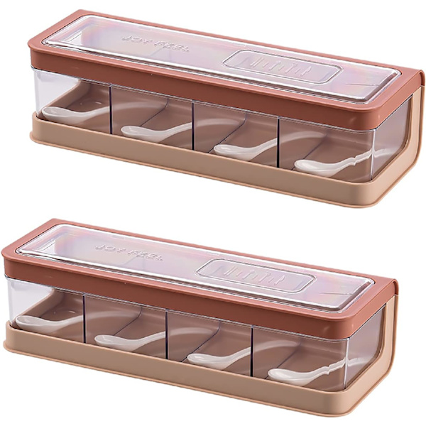 Klar krydderihylde krydderipotter - 4 stykker opbevaringsbeholdere krydderiglas - Akryl krydderibos, krydderiflaske med låg og ske (Pink)