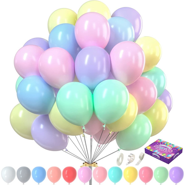 Pastellballonger 200 stk Pastellfestballonger Blandede Ballonger 12 Farger 10 tommer Pastell Regnbueballonger Unicorn Pastell Regnbuefestdekorasjoner