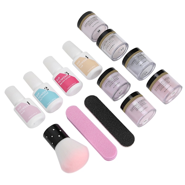 Negle Dyppepulver Sæt, 6 Farver, Top Coat, Base Coat, Gel, Støvbørste, Manicure Værktøj, K1214