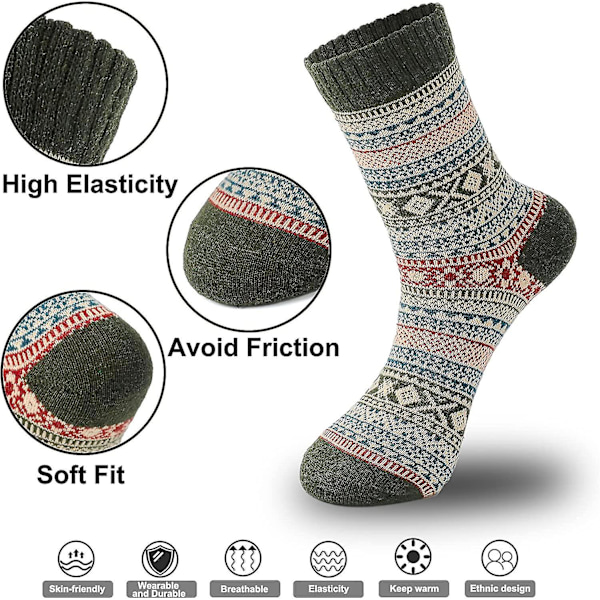 5 par damsockor i ull, vintervarma ullsockor, tjocka stickade sockor, vandringsstrumpor, varma tjocka mjuka mysiga sockor