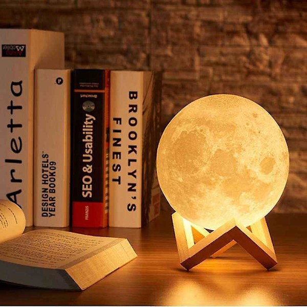 3D Månelampe, 16 Farger LED Månelys, 13cm Månelampe Nattelys Fjernkontroll USB Lader Stemningslampe for Festgave