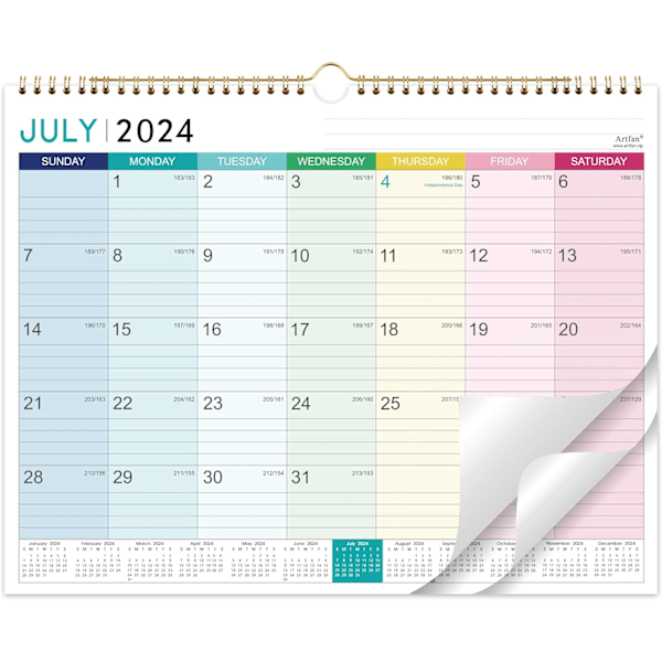 2024-2025 Kalenteri - Seinäkalenteri 2024-2025, Heinäkuu 2024 - Joulukuu 2025, 18 Kuukausikalenteria Paksummalla Paperilla, 15\" x 11.5\"