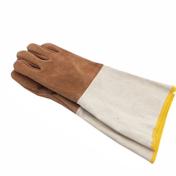 Læder Svejsehandsker Lange Holdbare Svejsebeskyttelseshandsker Lærred Ærmer Pels Handsker
