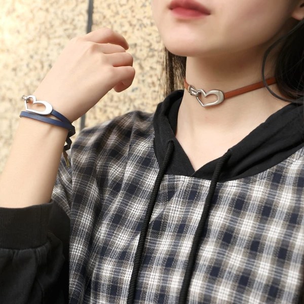 Hjärta läder stapelbart armband för kvinnor tjejer älskar punk läder
