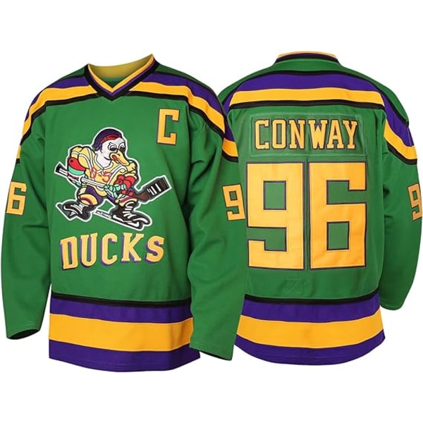 Men's Mighty Ducks 96 Charlie Conway 99 Adam Banks 33 Greg Goldberg Movie Hockey Jersey Green 96 L