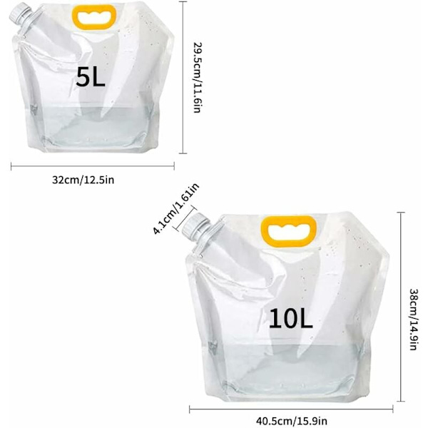 3-pack BPA-fria hopfällbara vattenpåsar i plast för bil, sport, camping, vandring, picknick, grillning (5L + 10L) - MODOU