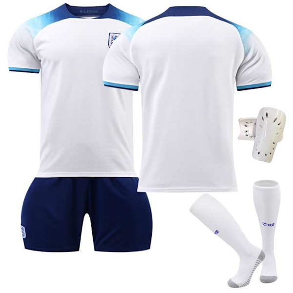 England VM-tröja 2022 Barn Fotbollströja No. 9 Kane 10 Sterling 19 Mount 20 Foden No size socks + protective gear #18