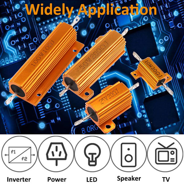 2 stk. 50W 3 Ohm Aluminiumshusmodstand Højeffektsbelastningsmodstand Guldskalaplade Ledningsført chassismonteret køleplade (FQ)