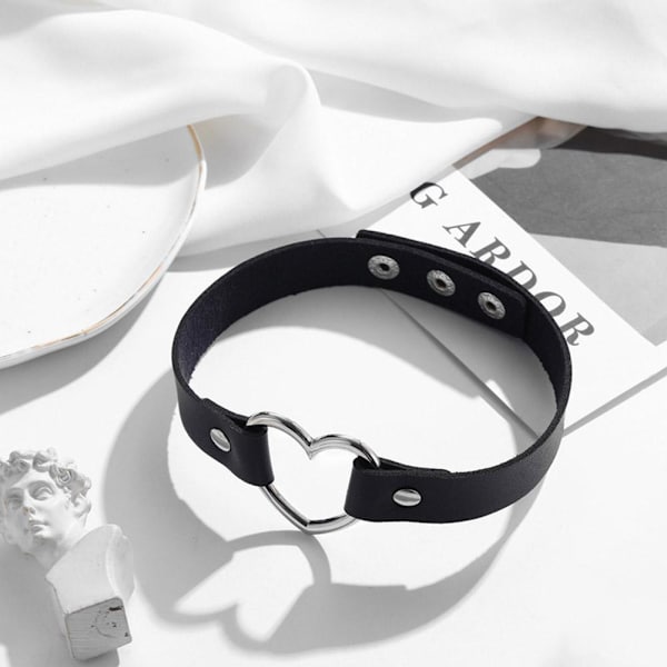 PU Läder Choker Halsband Justerbar Hjärtkedja Krage Fick BlackC Circle